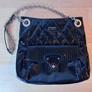 Coach Quilted Black Patent Leather Shoulder Bag